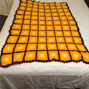 Vibrant Yellow and Brown Crochet Blanket